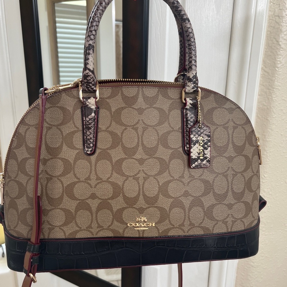 Coach leather satchel brown and burgundy